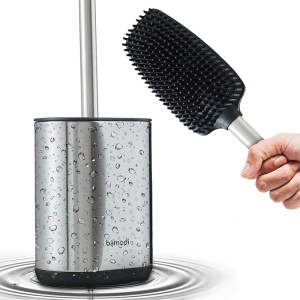 Perie de toaleta din silicon cu suport pentru perie de toaleta, din otel inoxidabil Igienica, flexibila, moderna, eleganta si stabila, 11x27 cm