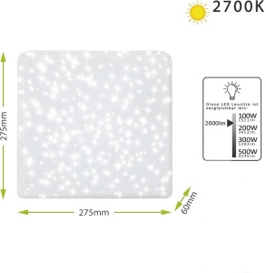 Plafoniera cu LED, Starry Sky, 24 W 2000 lm, Alb Cald, Cu efect de sclipici, 275 x 275 x 60 mm - Img 4