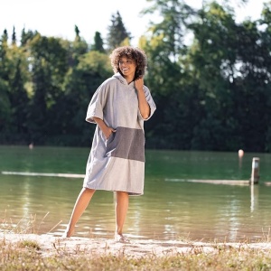 Poncho de baie unisex Homelevel, L-XL, Gri, Bumbac organic, 54881.25.20 - Img 3