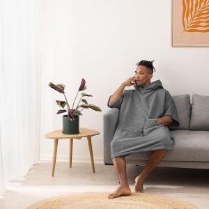 Poncho de baie unisex Homelevel, S-M, Gri, Bumbac organic, 54881.19.19 - Img 3