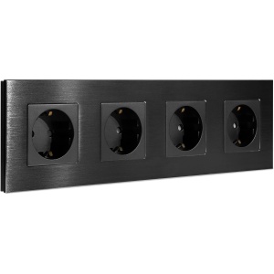 Priza cvadrupla Navaris, inacastrabila, cu rama din aluminiu, 30 x 8.5 cm, design elegant, 4000W, Negru