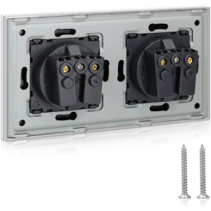 Priza dubla Schuko Navaris, rama din sticla, 250V, 16A, montaj incastrat, design elegant, 15.5 x 8.5 cm, 4000W, Alb - Img 4