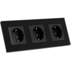 Priza tripla Navaris, inacastrabila, cu rama din sticla, 22.8 x 8.5 cm, design elegant, 4000W, Negru - Img 5