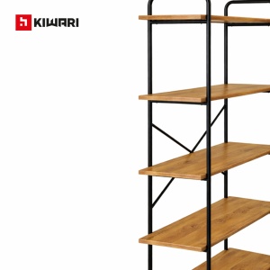 Raft inalt Kiwari® Fivo, 5 polite, 144x34x80 cm, MDF si Metal, Stejar/Negru - Img 5