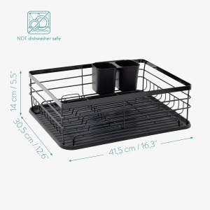 Raft scurgator de vase, Navaris, cu suport tacamuri, tava scurgere, metal, 41.5 x 30.5 x 14 cm, negru - Img 4