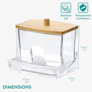 Recipient pentru betisoare de urechi Navaris, cu capac din bambus, transparent/maro, 9.3x8.7x5.3cm - Img 3