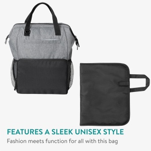 Rucsac Multifunctional Navaris, pentru Scutece, cu Pad pentru Schimbat, Prindere Carucior, 40 x 27 x 15 cm, Gri/Negru - Img 3