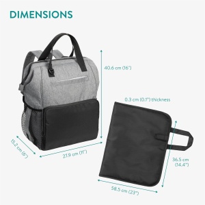 Rucsac Multifunctional Navaris, pentru Scutece, cu Pad pentru Schimbat, Prindere Carucior, 40 x 27 x 15 cm, Gri/Negru - Img 6