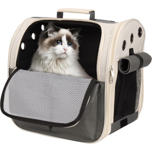 Rucsac transport animale de companie Belle Vous, 36 x 24 x 34 cm, cu plasa de aerisire, 2 buzunare, material oxford, Alb/Gri
