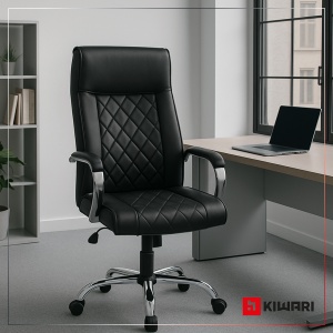 Scaun Birou Kiwari® Elm, Spatar Inalt, Sezut din Piele PU, Reglabil pe Inaltime, Baza Metal Rotativa, Design Executiv cu Cusaturi Decorative, Capacitate 120 kg, Negru - Img 5