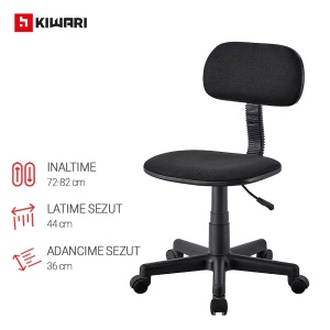 Scaun Birou Kiwari® Fen, Spatar si Sezut Tapitat, Reglabil pe Inaltime, Roti duble, Compact, Capacitate 120 kg, Negru - Img 5