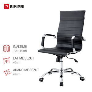 Scaun Birou Kiwari® Sim, Spatar Inalt, Sezut Tapitat, Reglabil pe Inaltime, Baza Metal Rotativa, Capacitate 120 kg, Negru - Img 4