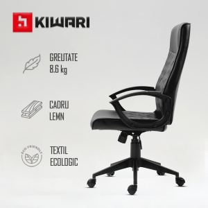 Scaun birou Kiwari® Val, spatar inalt, brate fixe, mecanism fluture, baza si roti nylon, Negru - Img 4
