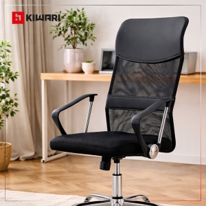 Scaun Birou Kiwari® Vonn, Spatar Mesh, Sezut Confortabil, Reglabil pe Inaltime, Baza Metal Rotativa, Design Ergonomic, Capacitate 120 kg, Negru - Img 5