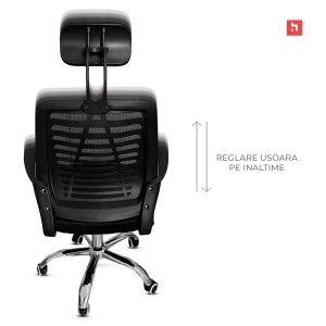 Scaun ergonomic de birou Kiwari® Align, tetiera, spatar din plasa, mecanism butterfly, baza cromata, negru - Img 3