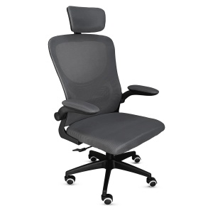 Scaun ergonomic de birou Kiwari® Cloud, tetiera reglabila, spatar din plasa, mecanism butterfly, gri