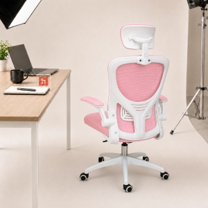 Scaun ergonomic de birou Kiwari® Cloud, tetiera reglabila, spatar din plasa, mecanism butterfly, roz - Img 6