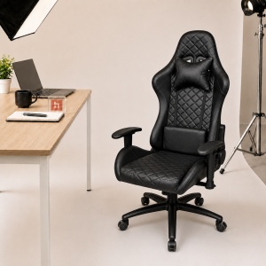 Scaun gaming Kiwari® Atom, spatar rabatabil 180°, brate 2D, perne lombara si cervicala, baza metalica, negru - Img 2