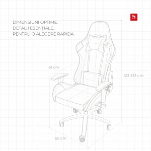 Scaun gaming Kiwari® Atom, spatar rabatabil 180°, brate 2D, perne lombara si cervicala, baza metalica, negru - Img 5