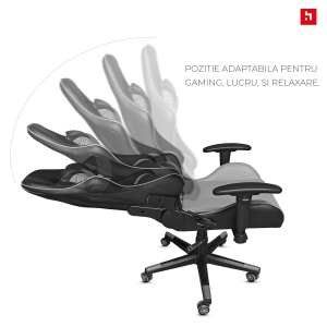 Scaun gaming Kiwari® Nova, spatar rabatabil 180°, brate 2D, perne lombara si cervicala, piele PU, negru/gri - Img 2