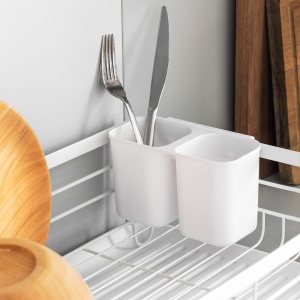 Scurgator de vase si tacamuri, 41.5 x 30.5 x 14 cm, din metal/plastic, tava scurgere, suport detasabil pentru tacamuri, Alb - Img 7
