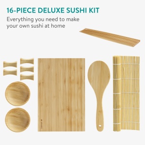 Set 16 piese kit sushi Navaris pentru incepatori, tava bambus, 24x15x2 cm, 60621.01 - Img 4