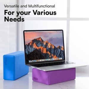Set 2 blocuri fitness H&S, spuma EVA, antiderapante, Albastru/Violet, 23x15cm - Img 2