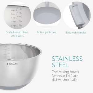 Set 2 boluri metalice multifunctionale cu capac Navaris, 20 cm si 24 cm, 3 razatori, Antiderapant, Inox - Img 6