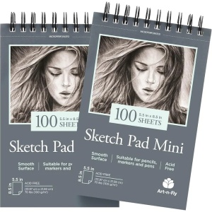 Set 2 caiete pentru schite Art-n-Fly, 2 x 100 coli, A5, 100g/m2, 5,5x8,5", Cu spirala, Hartie alba, 14 x 22 cm