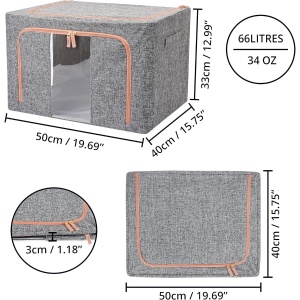 Set 2 cutii organizatoare dulap Belle Vous, 66 l, pliabile, cadru metalic, 50 x 40 x 33 cm, din material textil, fereastra transparenta si fermoar, Gri - Img 2