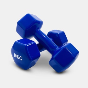 Set 2 gantere Athletos®, interior fonta, acoperire vinil, forma hexagonala, pentru antrenament cu greutati si fitness, Albastru - Img 5