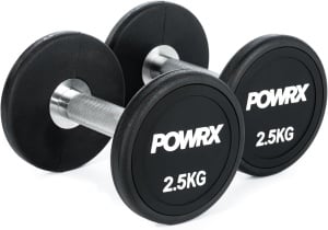 Set 2 gantere, POWRX, 2x2.5 Kg, premium, din cauciuc, cu maner cromat