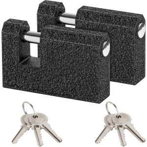 Set 2 lacate antifurt Kurtzy, carcasa din fier, 6 chei incluse, pentru porti, garaj, container, 7.5 x 4.8 cm, Negru
