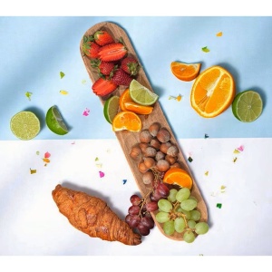 Set 2 Platouri din lemn natural de Acacia pentru servire fructe, oleaginoase, snacksuri, Bonfesto®, 2 compartimente, 39 x 9 x 2.5 cm - Img 3