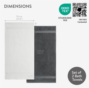 Set 2 prosoape de baie HOMELEVEL, 100% bumbac turcesc, 70x140 cm, 500 g/m², Gri inchis/Alb - Img 3