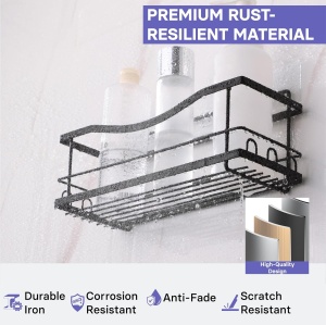 Set 2 rafturi de dus Kincmax, din metal, raft auto-adeziv pentru depozitare, multifunctional, rezistente la umiditate, design modern, Negru - Img 6