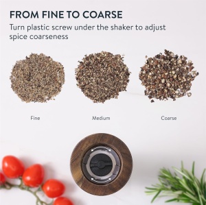 Set 2 rasnite pentru piper/sare Gourmeo, din lemn de salcam, sistem de macinare ceramic ajustabil, 20 x 5.4 cm, Maro - Img 4