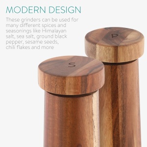 Set 2 rasnite pentru piper/sare Navaris, din lemn de salcam, sistem de macinare ceramic ajustabil, 20.5 x 5.5, Maro - Img 4