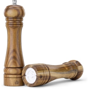 Set 2 rasnite sare/piper Navaris, lemn de acacia, sistem de macinare ceramic ajustabil, 21.3 cm x Ø 5.5 cm, Maro - Img 5