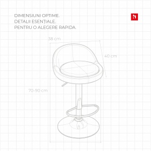 Set 2 scaune de bar Kiwari® Rise, reglabile pe inaltime, sezut din PU si spuma, baza cromata 385 mm, negru - Img 4