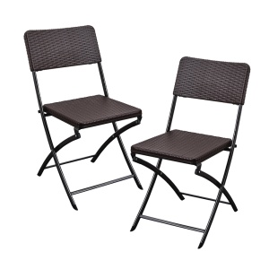 Set 2 Scaune Gradina Pliabile Kiwari®, 44.5x57x80.5 cm, Cadru Metalic Rezistent, 120 kg, Mobilier Exterior pentru Terasa/Balcon/Camping, Maro