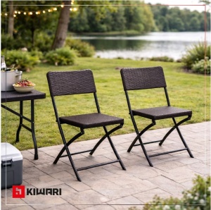 Set 2 Scaune Gradina Pliabile Kiwari®, 44.5x57x80.5 cm, Cadru Metalic Rezistent, 120 kg, Mobilier Exterior pentru Terasa/Balcon/Camping, Maro - Img 9
