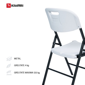 Set 2 Scaune Gradina Pliabile Kiwari®, 46x53x87 cm, Cadru Metalic, 120 kg, Mobilier Exterior pentru Terasa/Balcon/Camping, Alb - Img 4