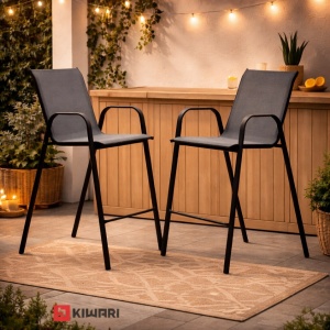 Set 2 Scaune Kiwari® Bistro, 55 x 68 x 113 cm, Metal / Poliester, Suprapozabile, Gradina/ Terasa/ Balcon, Gri - Img 3
