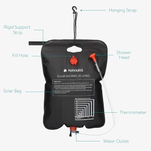 Set 2 x Dus solar de camping Navaris cu furtun si robinet, 20L, Negru, 45686.03.01 - Img 7