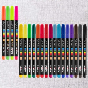 Set 20 markere colorate Intrend, cu 5 sabloane pentru pictura tricourilor, gentilor, lavabile din tesatura, incaltamintei sau alte materiale textile, 25 piese - Img 2