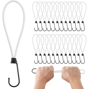 Set 25 corzi elastice, PRETEX, cu carlig metalic, din latex rezistent, pentru prindere, fixare, Albe