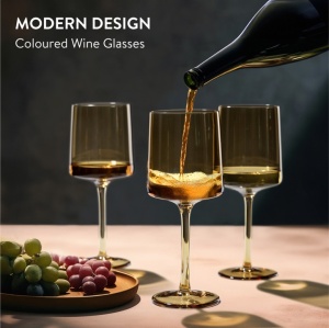 Set 4 pahare Vin Navaris, 400 ml, cu picior, auriu, design modern, 56212.06 - Img 6