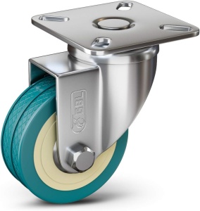 Set 4 roti GBL, 50 mm, pivotante 360°, sarcina maxima de incarcare 100kg, sistem de franare, poliuretan, Argintiu/Verde - Img 2