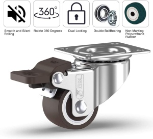Set 4 roti pivotante GBL, pentru transport, 25 mm, cu sistem de franare, argintiu, sarcina maxima de incarcare 40 kg - Img 6